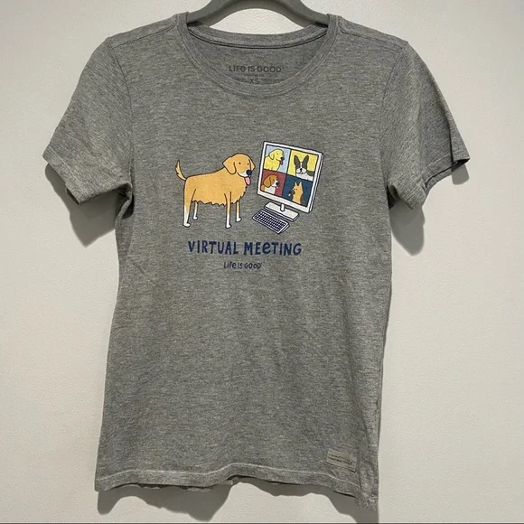 Life is Good Crusher Tee Virtual Meeting Dogs Gray XS - Picture 1 of 9